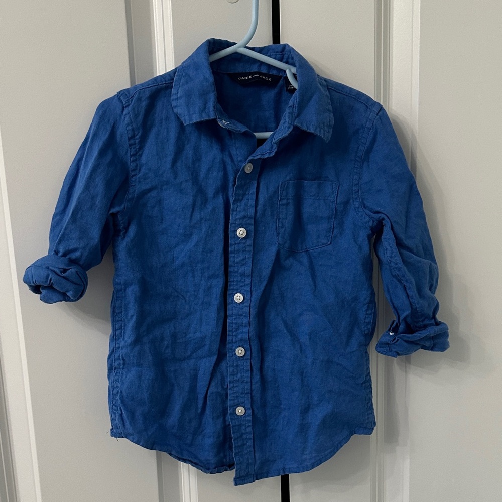Janie and Jack Classic Blue Button Down Shirt Linen